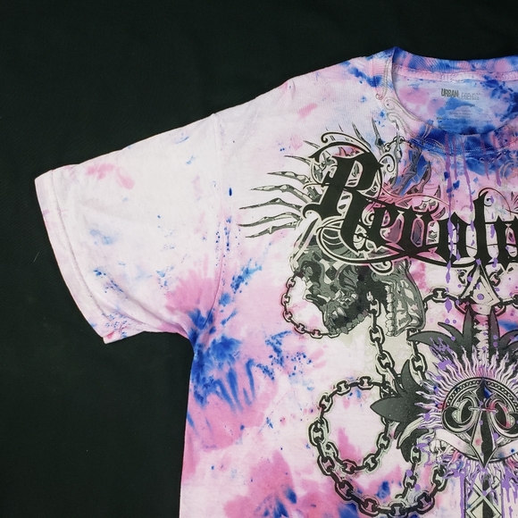 CUSTOM Tie Dye Upcycled Shortsleeve Shirt Mens XL Revolution Pink Purple - Picture 2 of 10